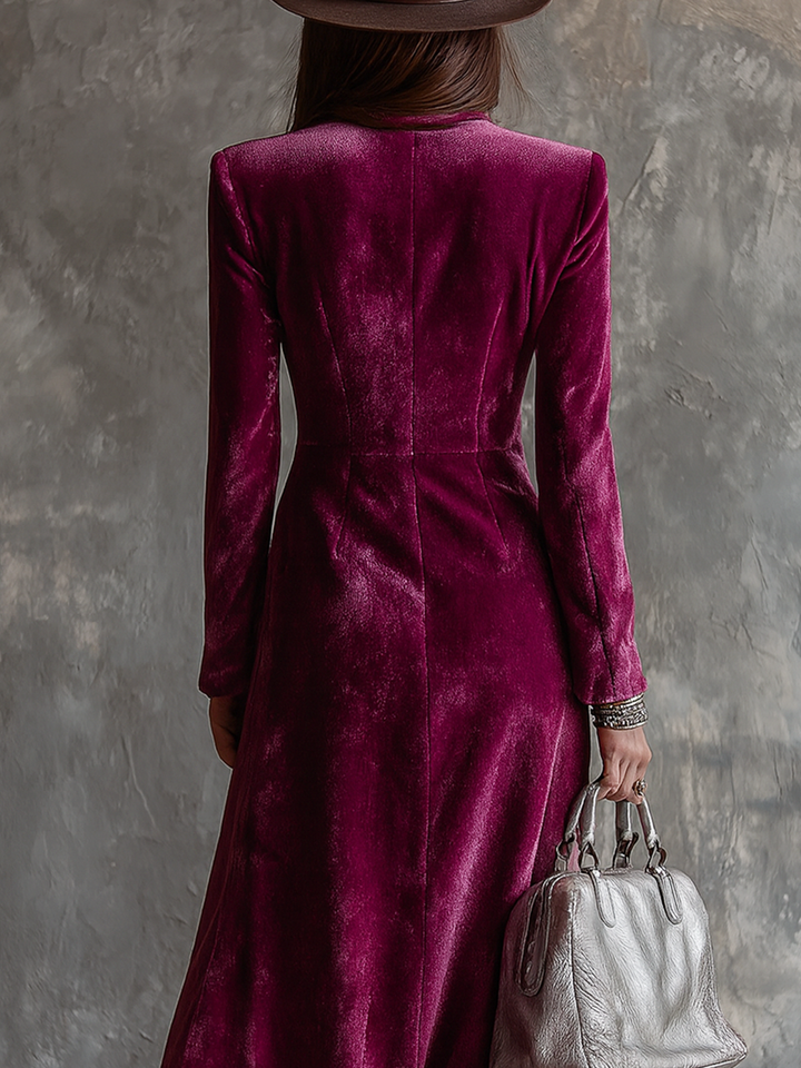 Retro Velvet Long Blazer with Button-Down Detail