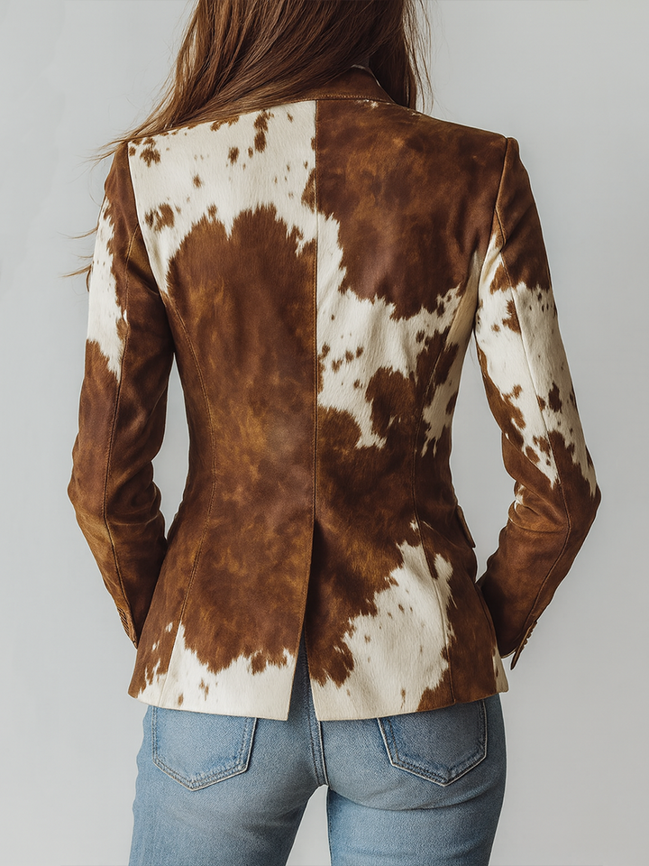 Retro Cowhide Print Eco-Friendly Suede Blazer