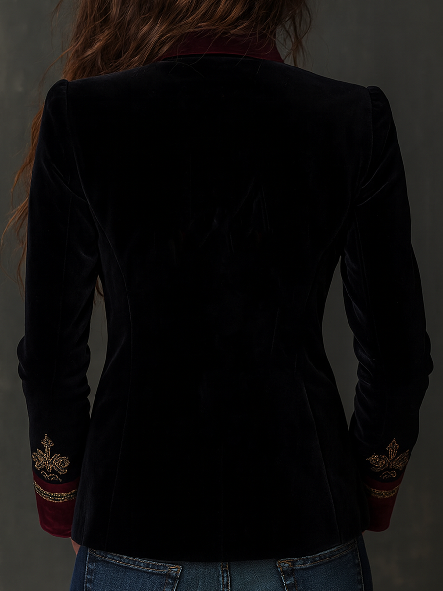 Classic Baroque Velvet Blazer with Embroidery