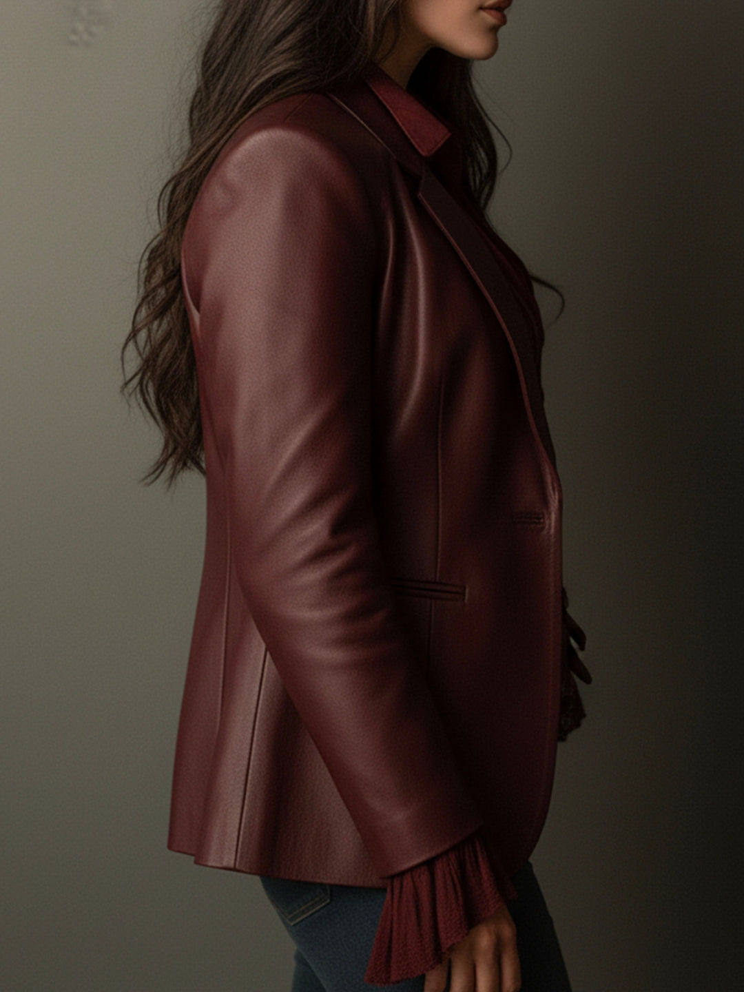 Retro Burgundy Eco-Friendly Leather Blazer
