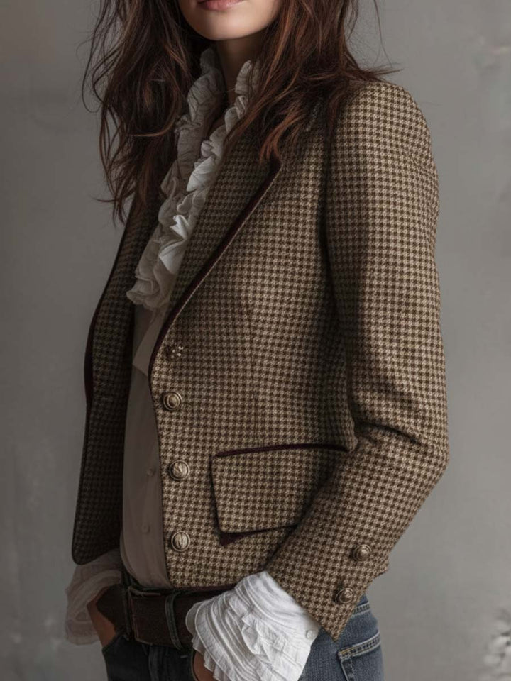 Classic Houndstooth Tweed Tailored Blazer