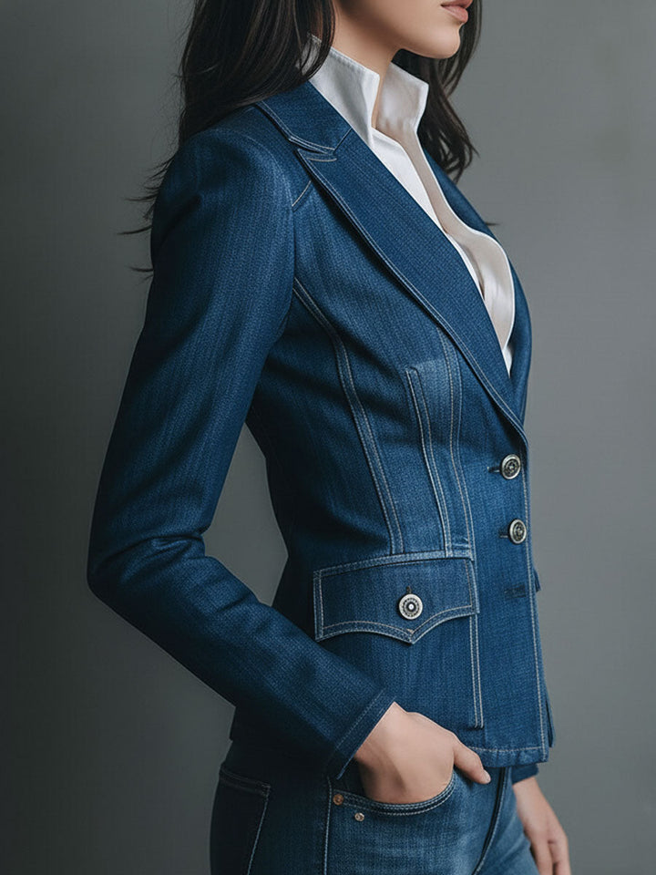 Timeless Fitted Denim Jacket with Pockets