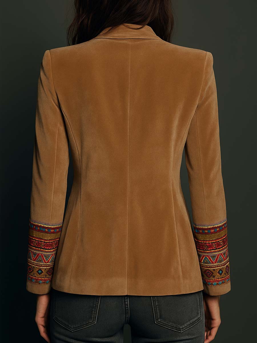 Embroidered Bohemian-Style Blazer in Polyester Velvet