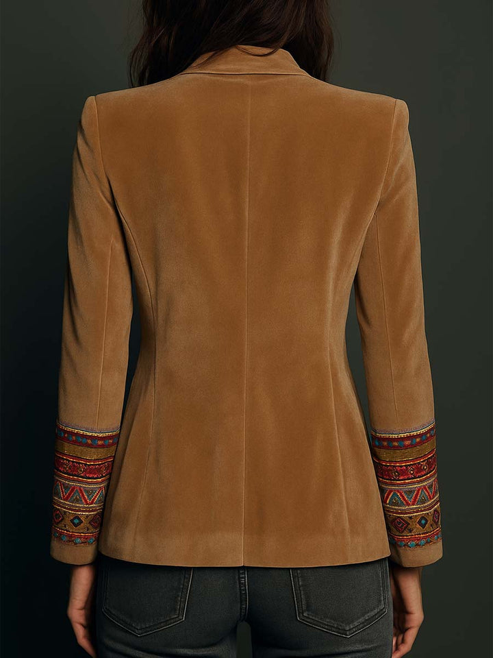 Embroidered Bohemian-Style Blazer in Polyester Velvet