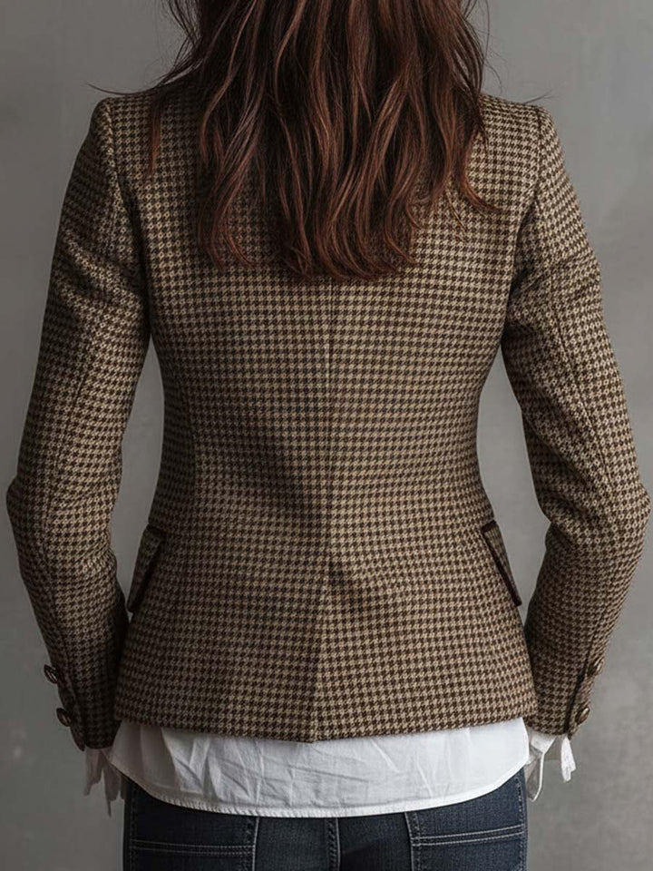 Classic Houndstooth Tweed Tailored Blazer