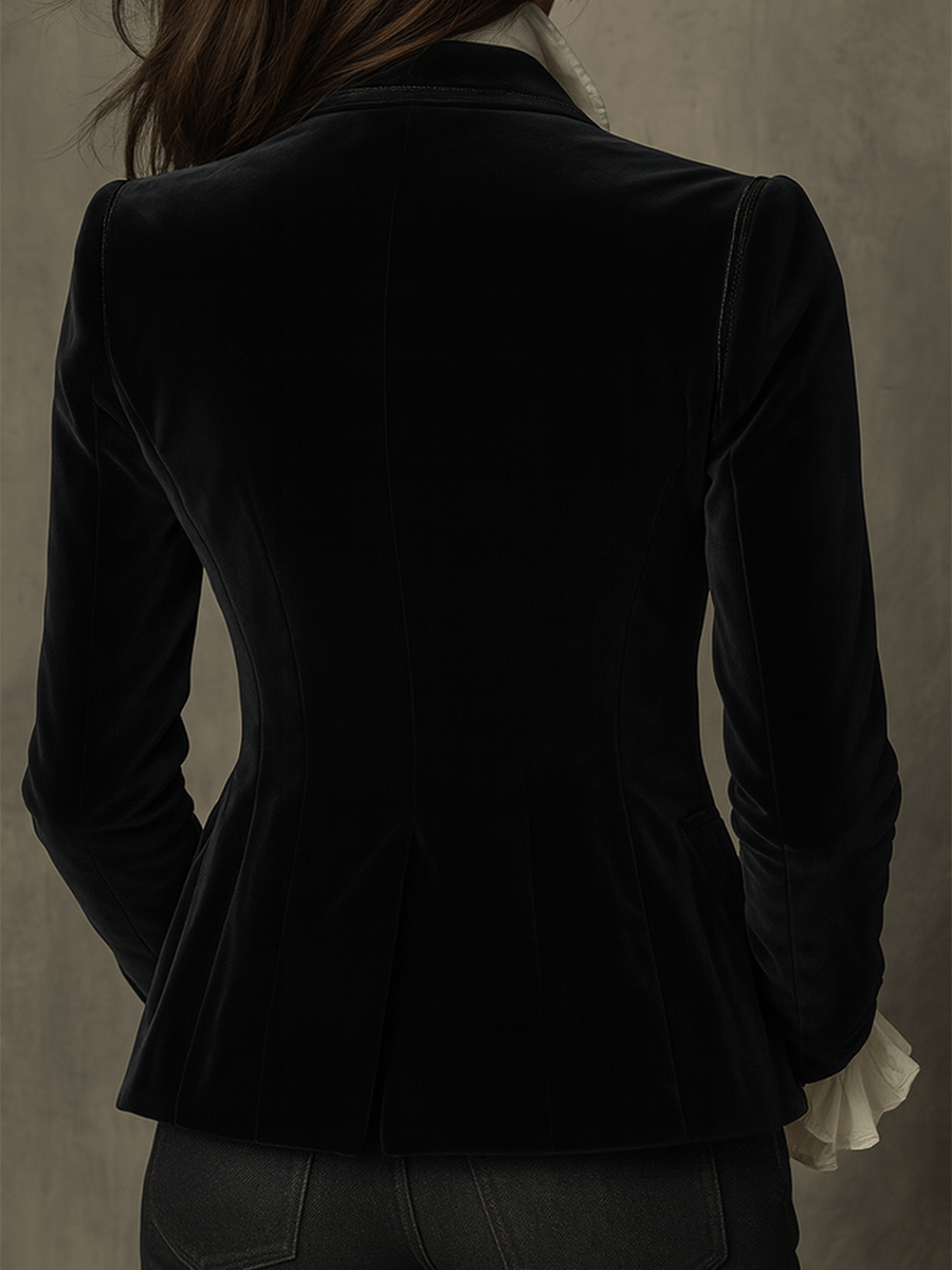 Chic Black Velvet Blazer with Embroidery