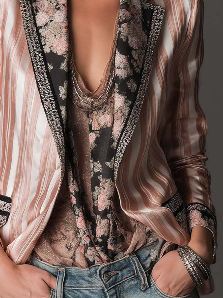 Tailored Blazer with Bohemian Satin Stripes