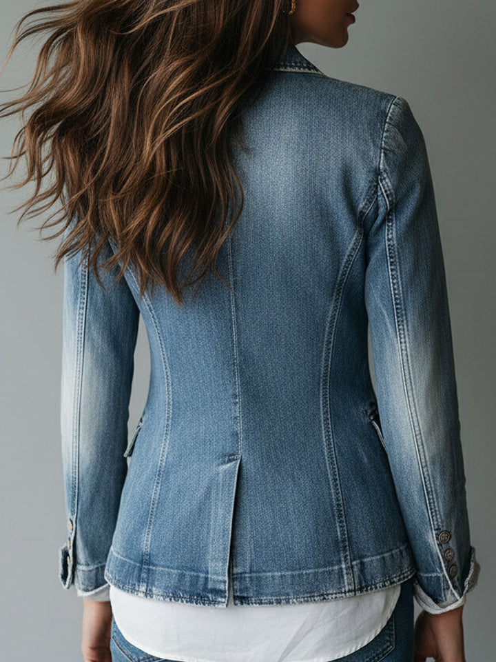 Classic Relaxed Fit Washed Denim Blazer