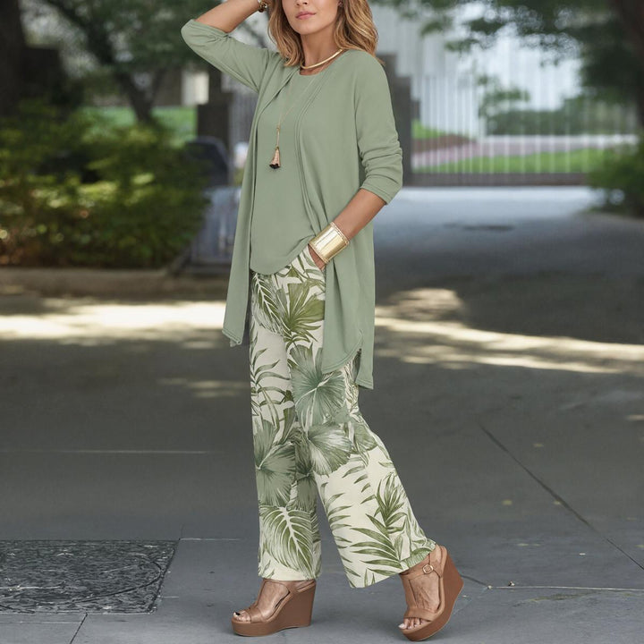 Green Tropical Print Three Piece Set