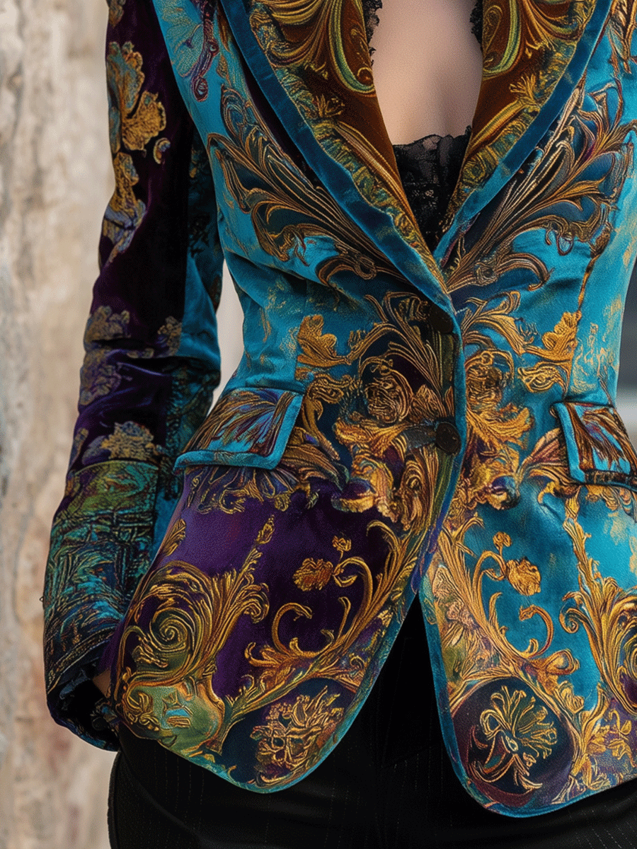 Opulent Bohemian Baroque Velvet Tailored Jacket