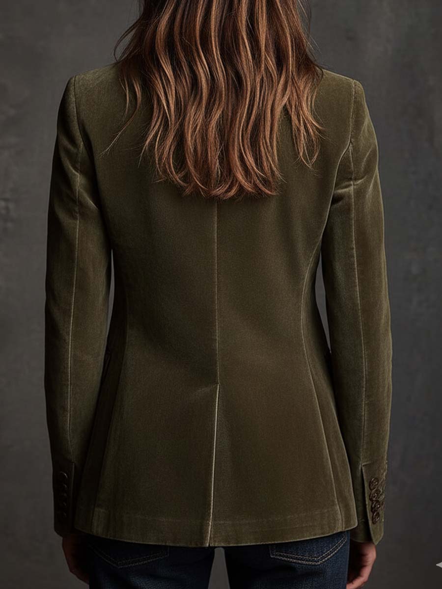 Embroidered Floral Olive Green Velvet Blazer