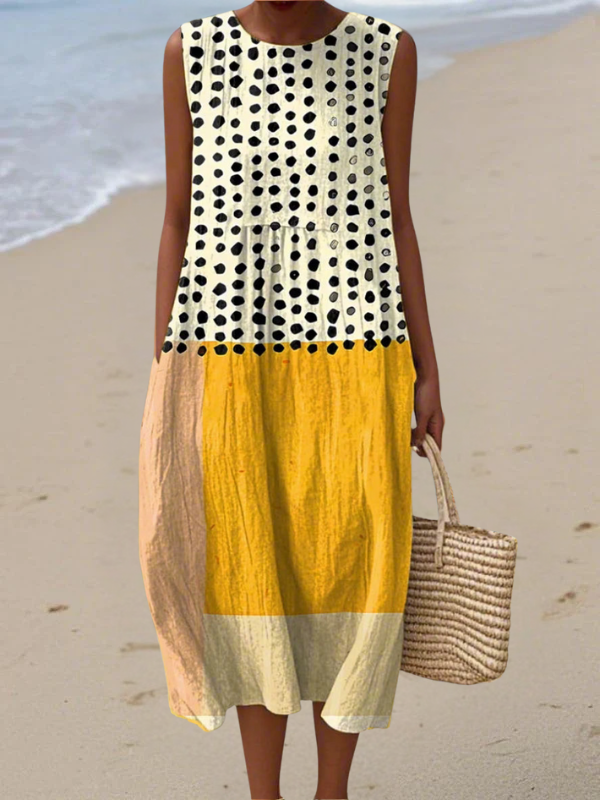 FENLEY | Polka Colorblock Midi Dress