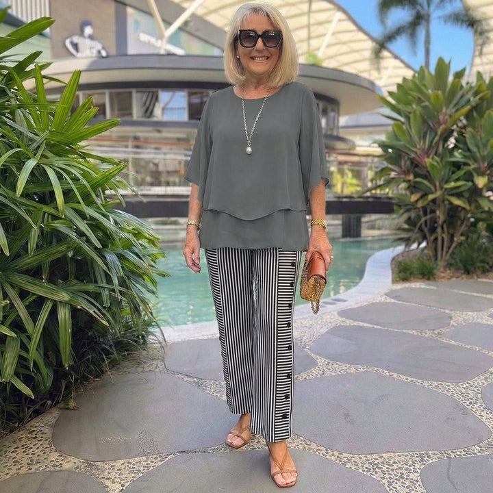 Grey Round Neck Two Piece Set
