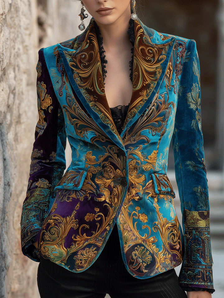 Opulent Bohemian Baroque Velvet Tailored Jacket