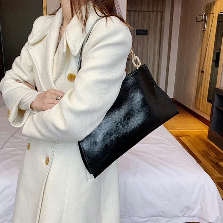 Chic Soft Leather Shoulder Bag - Spacious Fashion Handbag