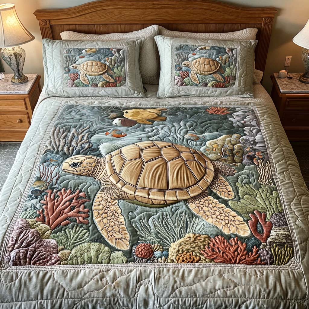 Sea Turtles 3-Piece Quilted Bedding Set
