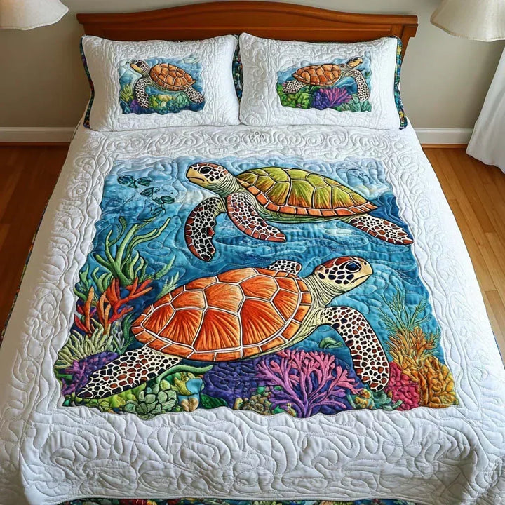 Sea Turtles 3-Piece Quilted Bedding Set