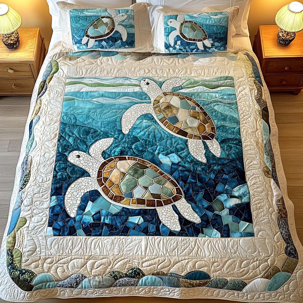 Sea Turtles 3-Piece Quilted Bedding Set