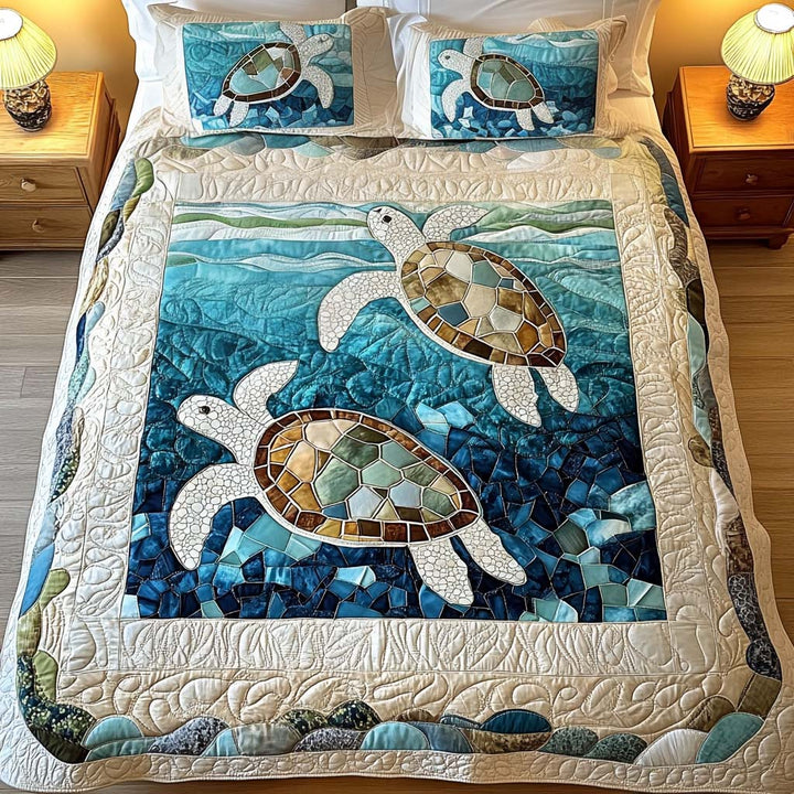 Sea Turtles 3-Piece Quilted Bedding Set
