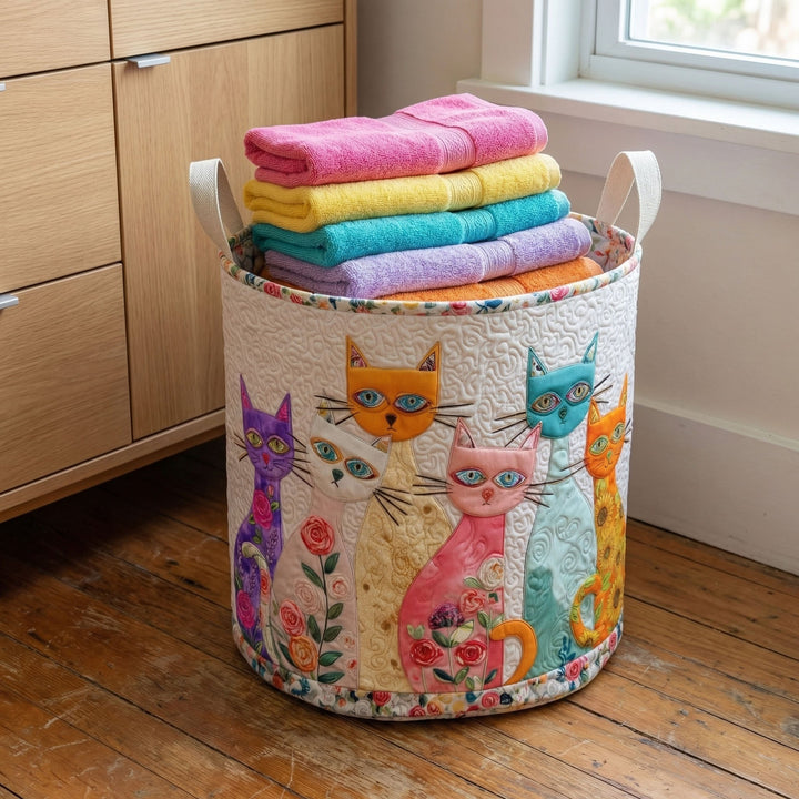 Cheerful Cat Patch / Quilted Basket