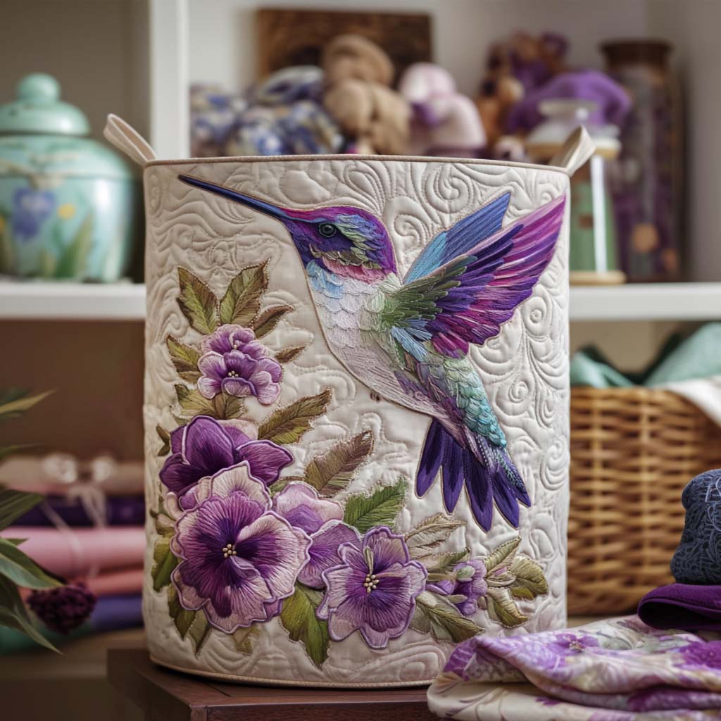 Hummingbird with Flowers / Quilted Basket