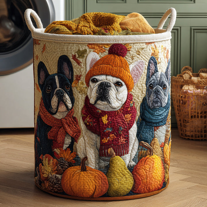 Trio of Cuddly Bulldogs / Quilted Basket