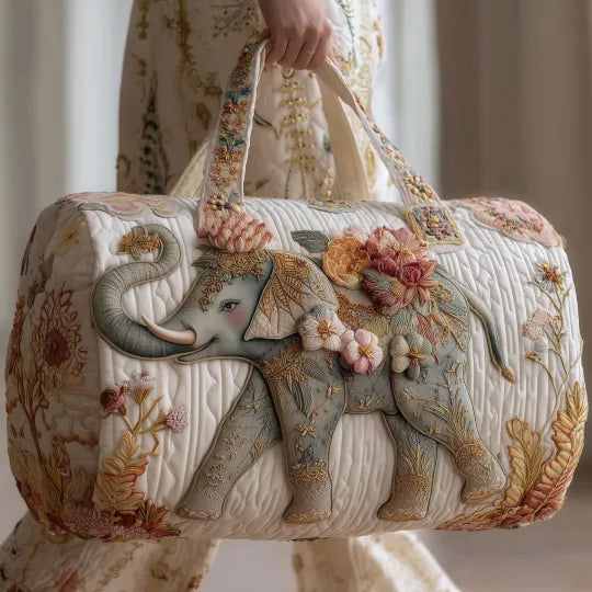 Ivory Elephant Quilted Travel Bag