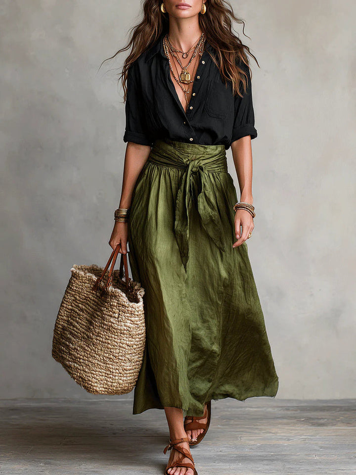 RIVER | SHIRT &amp; MIDI SKIRT SET