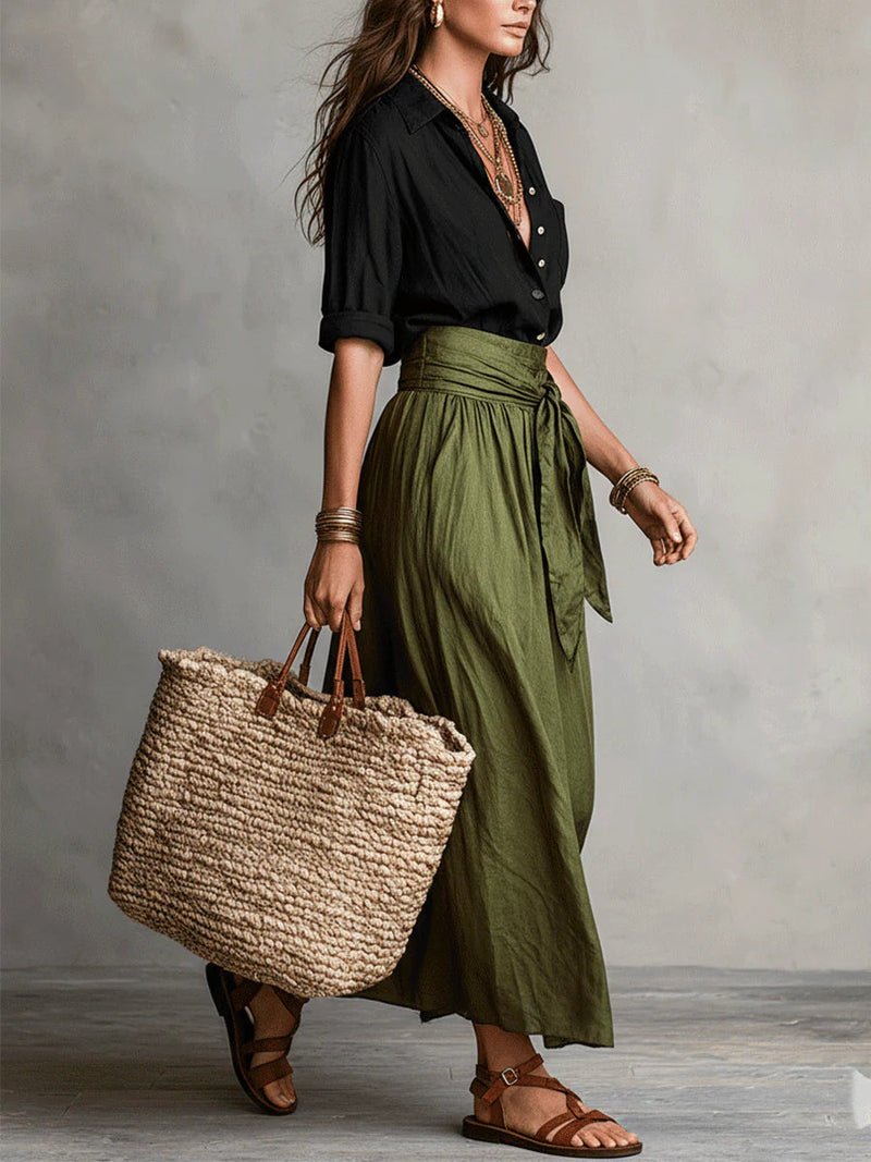 RIVER | SHIRT &amp; MIDI SKIRT SET