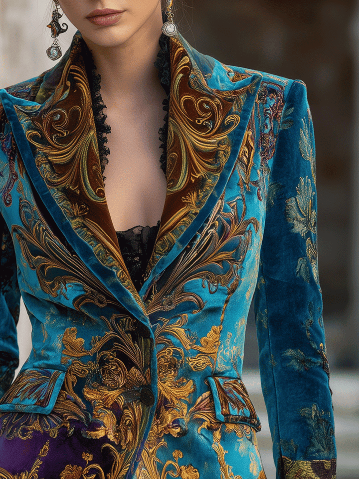 Opulent Bohemian Baroque Velvet Tailored Jacket