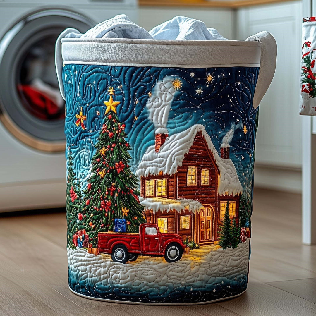 Christmas Eve Cottage Glow Quilted Storage Basket