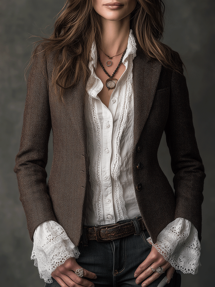 Classic Brown Tweed Tailored Blazer