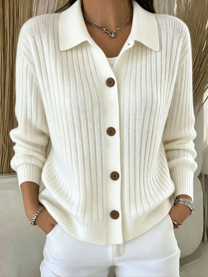Merriwen | Ribbed Collared Button-Down Cardigan Sweater