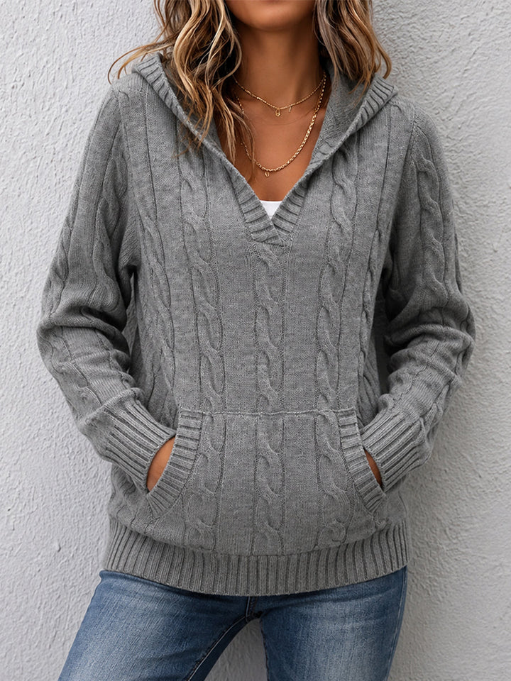 Corabelle | Cable-Knit V-neck Sweater With Hood