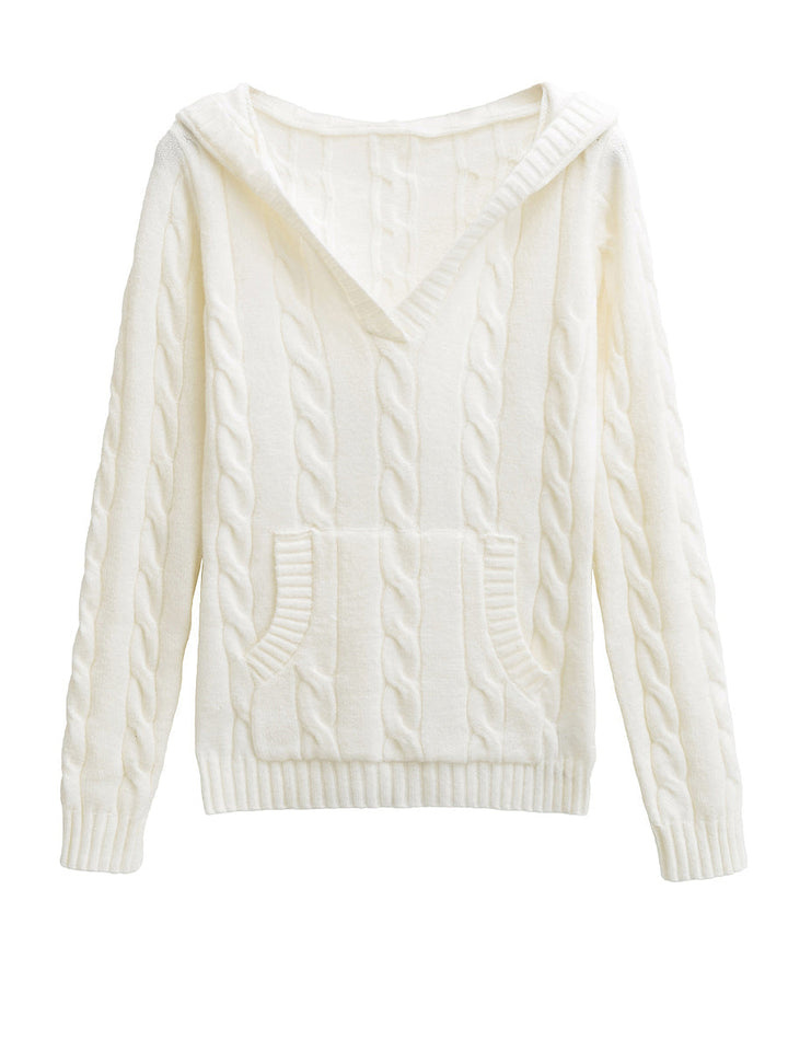 Corabelle | Cable-Knit V-neck Sweater With Hood