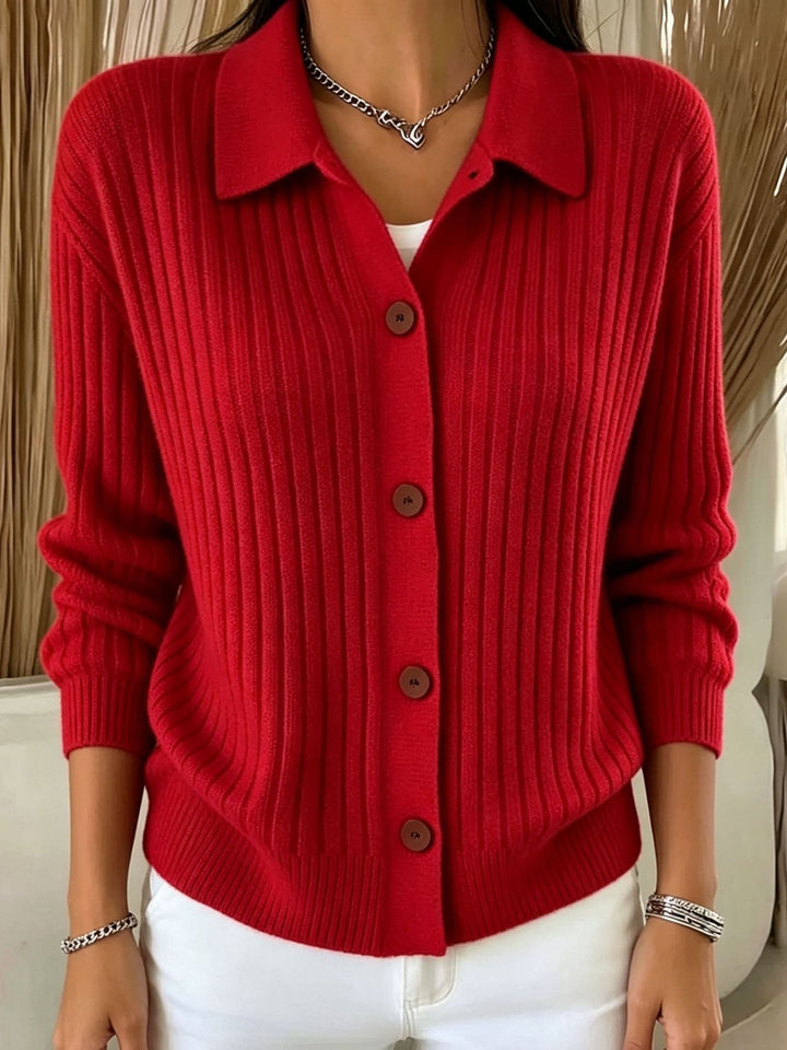 Merriwen | Ribbed Collared Button-Down Cardigan Sweater